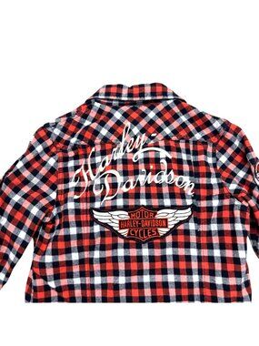 Harley-Davidson Women's Flannel Shirt S Red Black Embroidered Logo Long Sleeve
